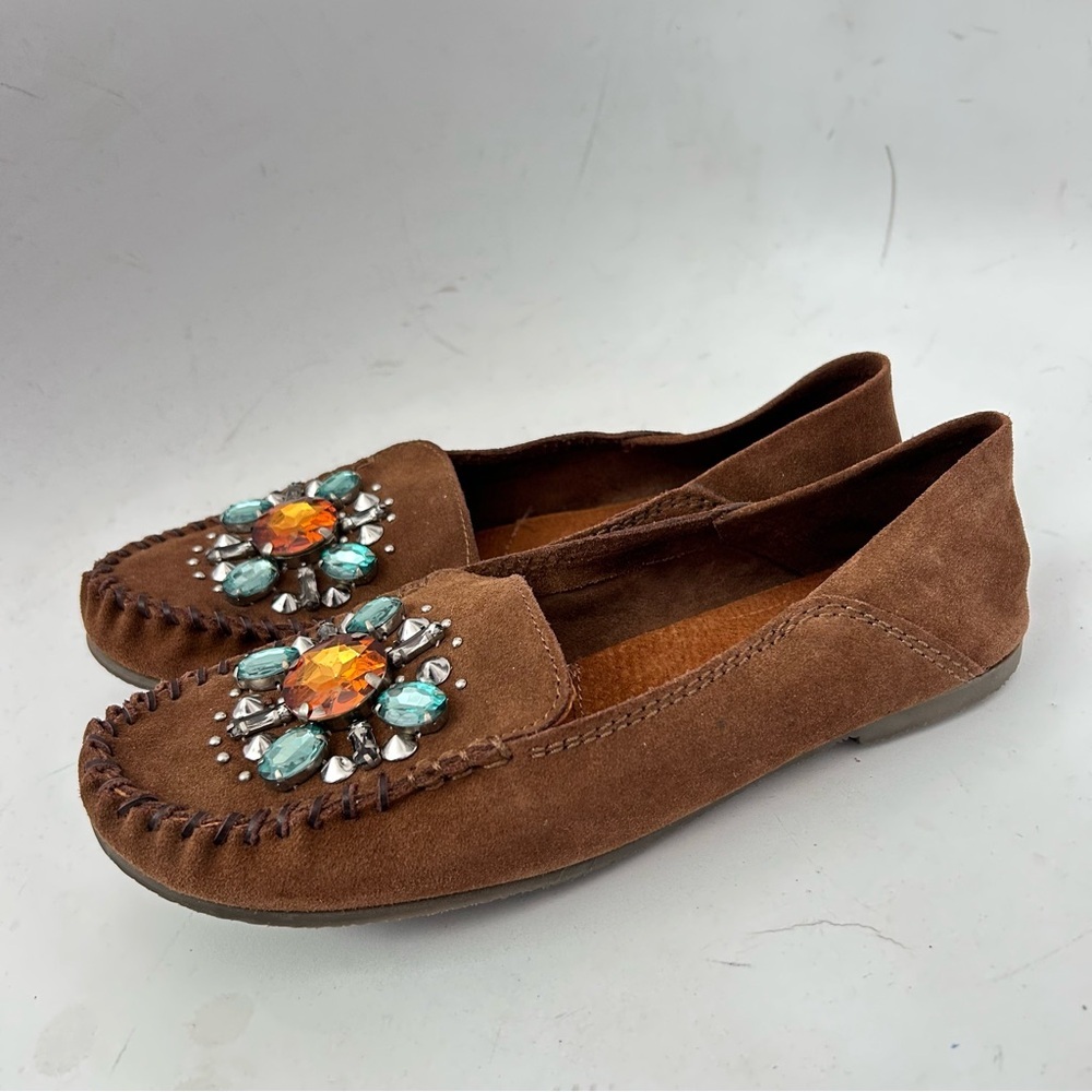 Free People Brown Suede Embellished Cherokee Moccasins Size 41 10.5 NWOB - Picture 4 of 10